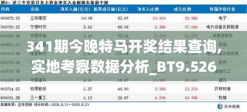 341期今晚特马开奖结果查询,实地考察数据分析_BT9.526